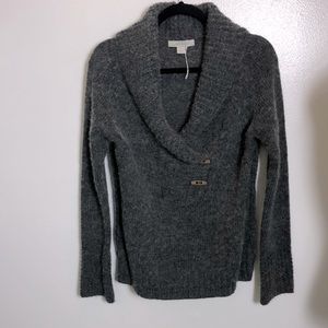 Wool Alpaca acrylic blend gray knit, cowl, neck sweater